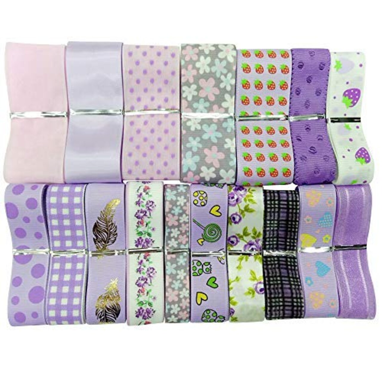 Libiline 17yards Assorted Purple Satin Organza Grosgrain Ribbon Craft DIY Packing Hair Bow Accessory (Purple)